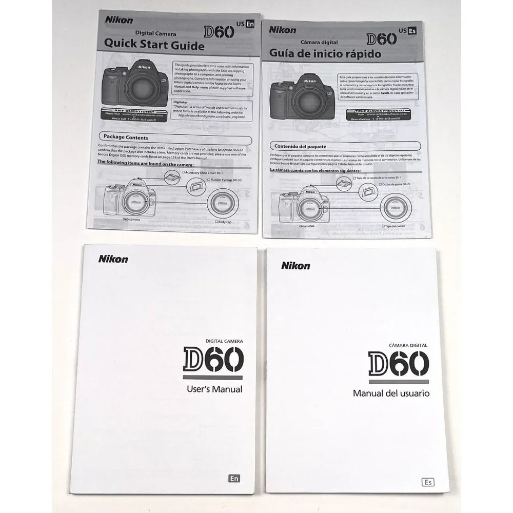 NIKON Digital Camera D60 USER'S MANUAL & QUICK START GUIDE English & Spanish EUC